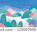 [北歐風格] 白雪皚皚的冬季森林和夜空的夢幻風景插畫 129007600