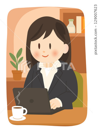 一位女性在家工作的範例 129007623