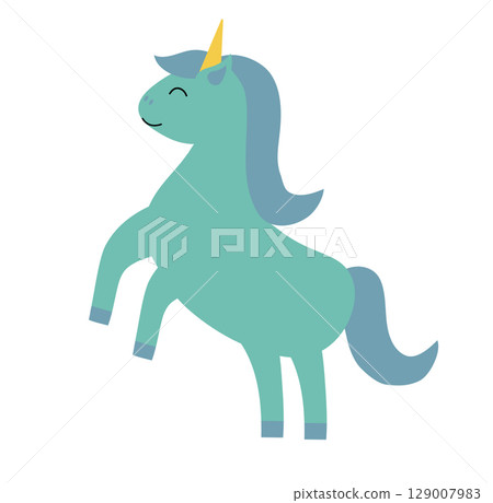 Green Unicorn. Children Vector Flat Illustration. 129007983
