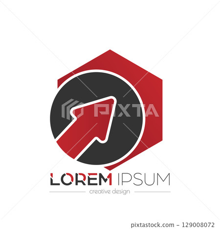 Company logo. An arrow in a circle and a hexagon. Template for a brand, sticker. Business ID for a business card, letterhead 129008072