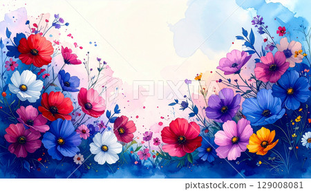 水彩海葵框架與背景材料 129008081