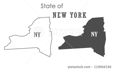 New York. The outline and silhouette of the state with the abbreviated abbreviation of the name. The state border. A template for the design of printed products New York. The outline and silhouette of the state with the abbreviated abbreviation of the name. The state border. A template for the design of printed products 129008198