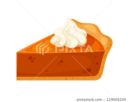 Thanksgiving Day cartoon symbol, pumpkin pie or cake slice for autumn holiday, vector icon. Happy Thanksgiving Day traditional holiday dinner food of pumpkin or cherry and pie for greeting card 129008209