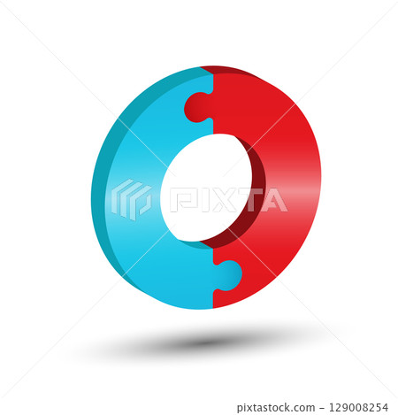 The circle consists of 6 puzzle pieces. 3d illustration for creative ideas and creative design. Volumetric style The circle consists of 6 puzzle pieces. 3d illustration for creative ideas and creative design. Volumetric style 129008254