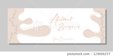 Handmade background layout with arbitrary shapes, plant elements and wavy lines. Modern, abstract design for social networks, websites, stylish interior and creative ideas 129008257