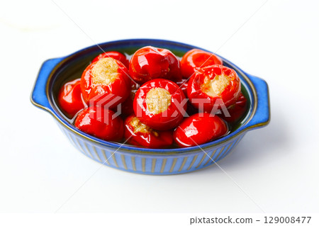 Tuffed cherry peppers with tuna preserved in olive oil Tuffed cherry peppers with tuna preserved in olive oil 129008477