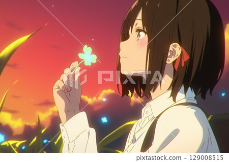Girl with a four-leaf clover 129008515