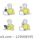 Illustration set of men's work from home and communication 129008595