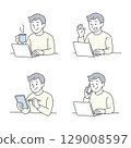 Illustration set of men's work from home and communication 129008597