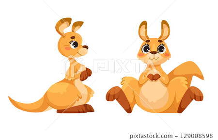 Adorable and Cute Cartoon Kangaroo Illustration Perfect for Engaging Childrens Media 129008598