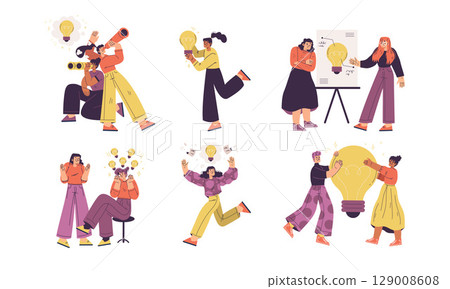 Illustrations depicting Creative Teamwork and Innovative Concepts for Business Success 129008608