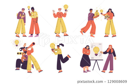 A group of diverse individuals engaging in creative and collaborative activities together 129008609