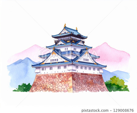 城堡生成AI水彩背景 城堡生成AI水彩背景 129008676