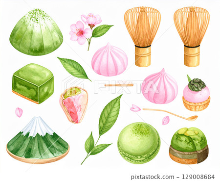 Matcha AI-generated watercolor icon 129008684