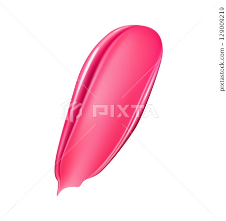 Pink lipstick smear, realistic cosmetic swatch smudge or paint stroke, vector texture. Pink lipstick or cream swatch of lip color or liquid blusher and face makeup cosmetic or pink paint smear daub 129009219