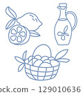 Set of italian food elements with lemon, olive oil and pastry. 129010636