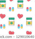 Medical seamless pattern. Cartoon medical elements on pattern. 129010640
