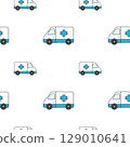 Ambulance car seamless pattern. Cartoon car medical pattern. 129010641