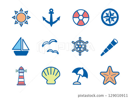 Marine motif icon set (color) 129010911