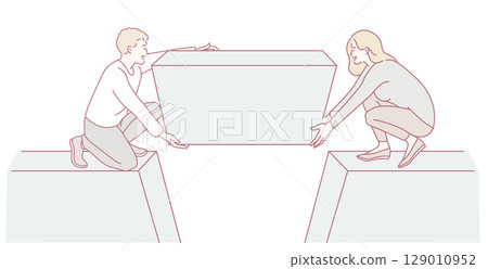 Illustration depicting Collaboration and Partnership as key components in successful Teamwork 129010952