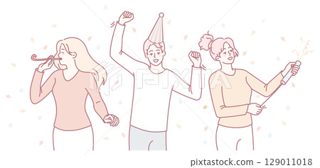 A Cheerful Celebration with Friends at a Joyful Party Filled with Laughter and Fun 129011018