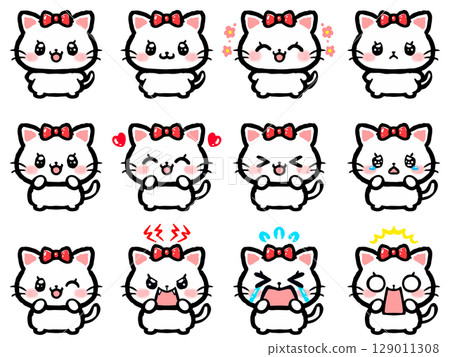 Cute female cat doodle style illustration material set 129011308