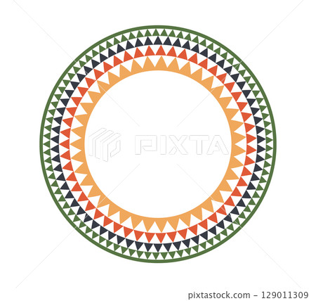 African pattern circle frame. Mexican ethnic motif border. Triangular ornament round frame. Sun stamp. African ethnic culture ornament Vector illustration isolated on white background African pattern circle frame. Mexican ethnic motif border. Triangular ornament round frame. Sun stamp. African ethnic culture ornament Vector illustration isolated on white background 129011309