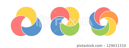 Circle Venn diagram infographic icon set. Graphic chart. Three, four and five balance circle diagram. Overlap design element. Business process chart. Vector illustration isolated on white background Circle Venn diagram infographic icon set. Graphic chart. Three, four and five balance circle diagram. Overlap design element. Business process chart. Vector illustration isolated on white background 129011310