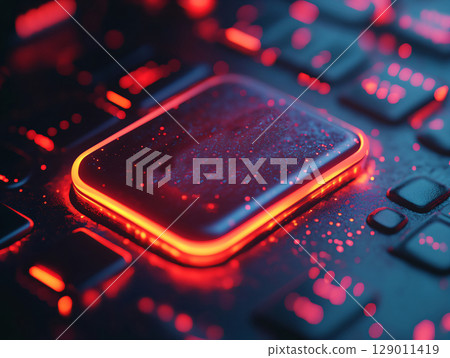 Digital concept. featuring a glowing button. AI Generated. 129011419