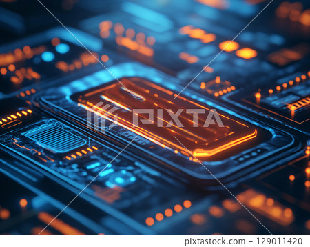 Digital concept. featuring a glowing button. AI Generated. 129011420
