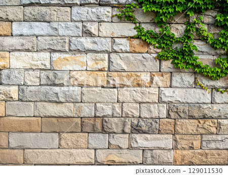Block wall and ivy 129011530