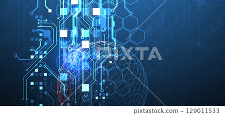 Abstract circuit board background with sphere. Hi-tech digital technology concept. Vector. 129011533