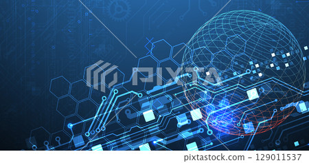 Abstract circuit board background with sphere. Hi-tech digital technology concept. Vector. 129011537