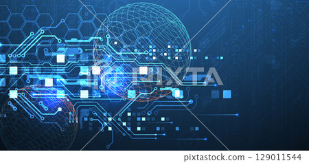 Abstract circuit board background with sphere. Hi-tech digital technology concept. Vector. Abstract circuit board background with sphere. Hi-tech digital technology concept. Vector. 129011544