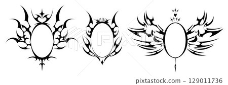 Gothic oval frame ornaments with tribal wings 129011736