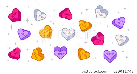Heart candy collection with Valentine messages Heart candy collection with Valentine messages 129011745