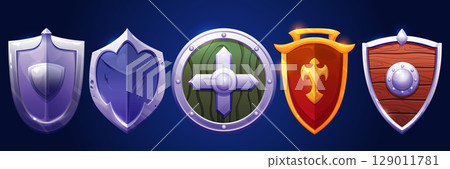 Medieval cartoon shield set for game ui Medieval cartoon shield set for game ui 129011781