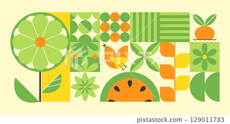 Bauhaus style plant mosaic pattern Bauhaus style plant mosaic pattern 129011783
