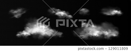 Realistic cloud formations on transparent 129011809