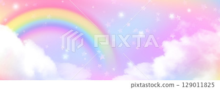 Magical unicorn sky with rainbow and clouds 129011825