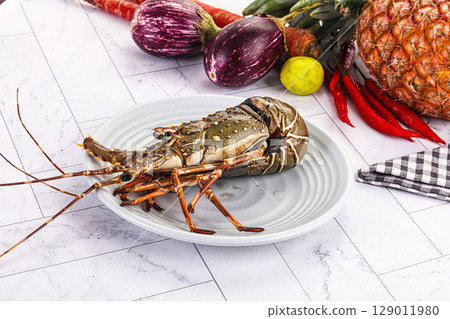 Raw wild fresh spiny lobster Raw wild fresh spiny lobster 129011980