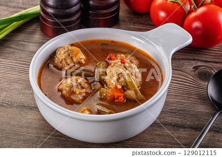 Tomato Soup with meatballs and vegetables 129012115