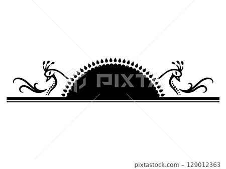 亞洲風格裝潢。孔雀插圖。 129012363