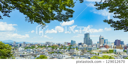 Panoramic view of Sendai city in early summer Panoramic view of Sendai city in early summer 129012670