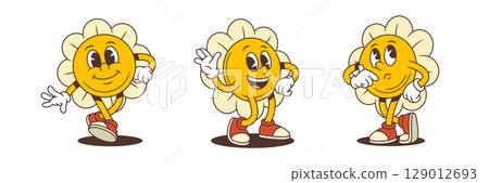 Friendly Cartoon Flower Mascots With Playful Faces And Fun Poses For Kids Vector Illustration Friendly Cartoon Flower Mascots With Playful Faces And Fun Poses For Kids Vector Illustration 129012693