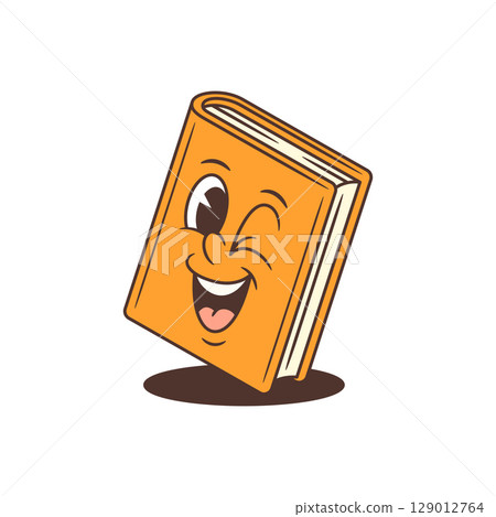 Playful Cheerful Bright Orange Cartoon Book Mascot With Winking Eye And Dynamic Pose Vector Illustration 129012764