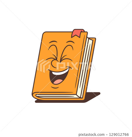 Cheerful Friendly Bright Orange Cartoon Book Mascot With Red Bookmark And Smiling Face Vector Illustration Cheerful Friendly Bright Orange Cartoon Book Mascot With Red Bookmark And Smiling Face Vector Illustration 129012766