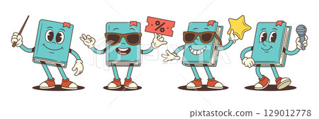 Blue Cartoon Book Character Set With Funny Teaching And Promotional Gestures Vector Illustration Blue Cartoon Book Character Set With Funny Teaching And Promotional Gestures Vector Illustration 129012778