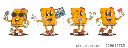 Funny Orange Book Character Doing Cool and Playful Actions Cartoon Style Vector Illustration 129012785