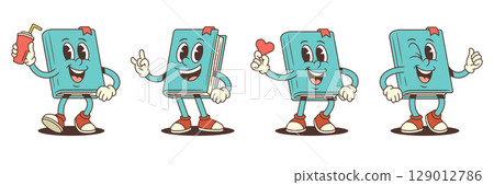 Blue Cartoon Book Character Showing Rock Sign Heart Lemonade Thumbs Up Fun Vector Illustration 129012786